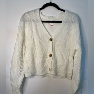 White knit cardigan button up sweater